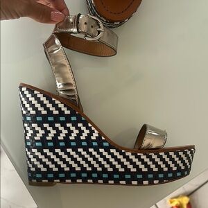 Coach Silver and Blue Wedge Shoes with Elegant Design